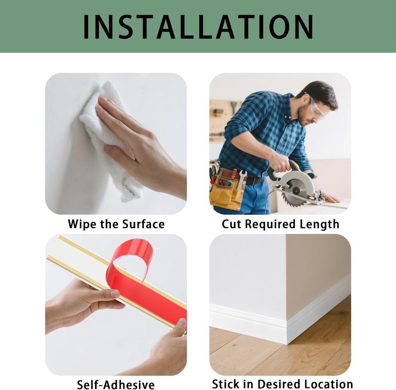 TRAIN2 ART Store تقليم قاعدة الجدار، عبوة 8 قطع بحجم 48 × 2.76 بوصة، لوح مائل عالي التأثير قابل للإزالة واللصق لتزيين المنزل، 32 قدم (أبيض 3) - Image 5